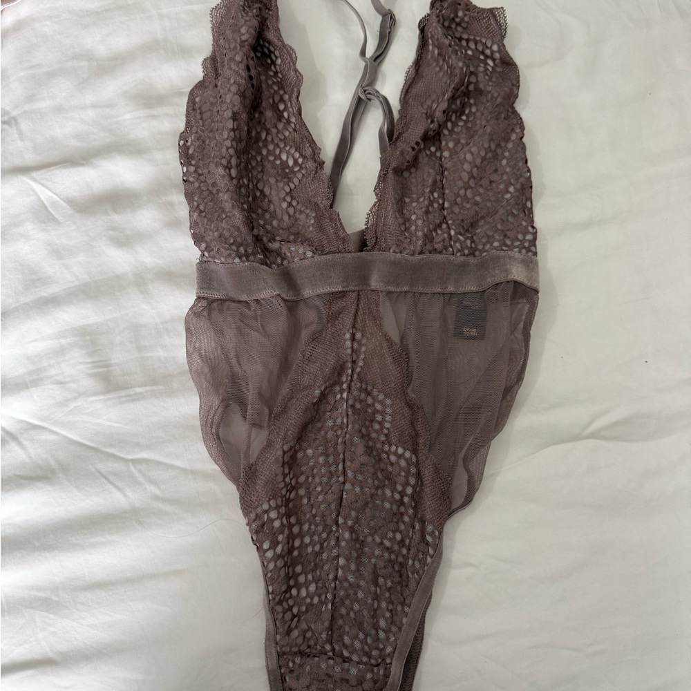Victoria's Secret Sheer Lace Bodysuit in Brown